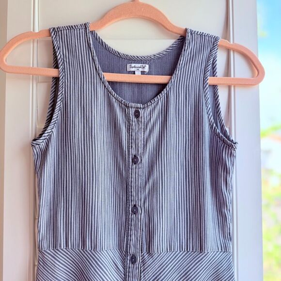 Splendid Chambray Stripe High-Low Mini Dress in Blue & White size 14 juniors - Picture 3 of 7